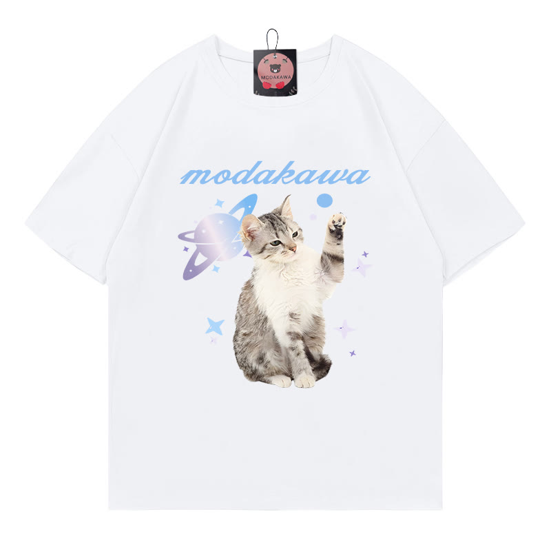 Kitty Planet Letter Print MODAKAWA T-Shirt - White - 5XL - image 2