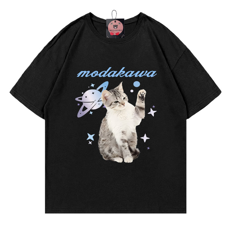 Kitty Planet Letter Print MODAKAWA T-Shirt - Black - 5XL - image 1