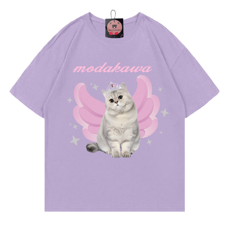 Kitty Princess Letter Print MODAKAWA T-Shirt - Purple - 5XL - image 1
