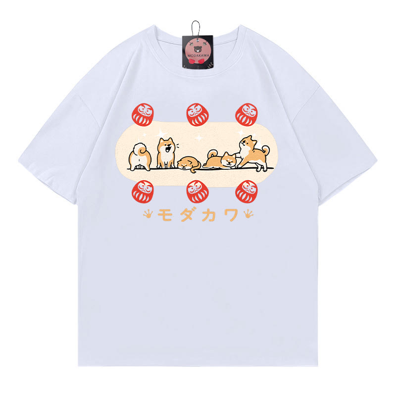 Puppy Daruma Doll Letter Print Modakawa T-Shirt - White - 5XL - image 2