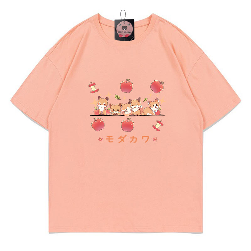 MODAKAWA T-Shirt mit Fuchs-Apfel-Buchstabenprint - Peach - 5XL - image 3