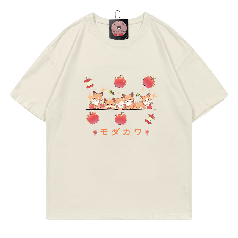 MODAKAWA T-Shirt mit Fuchs-Apfel-Buchstabenprint - Beige - 5XL - image 1