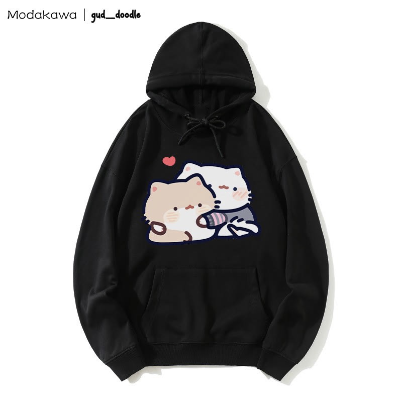 MODAKAWA X gud_doodle – Lockerer Hoodie mit Kitten-Print - Black - 5XL - image 6