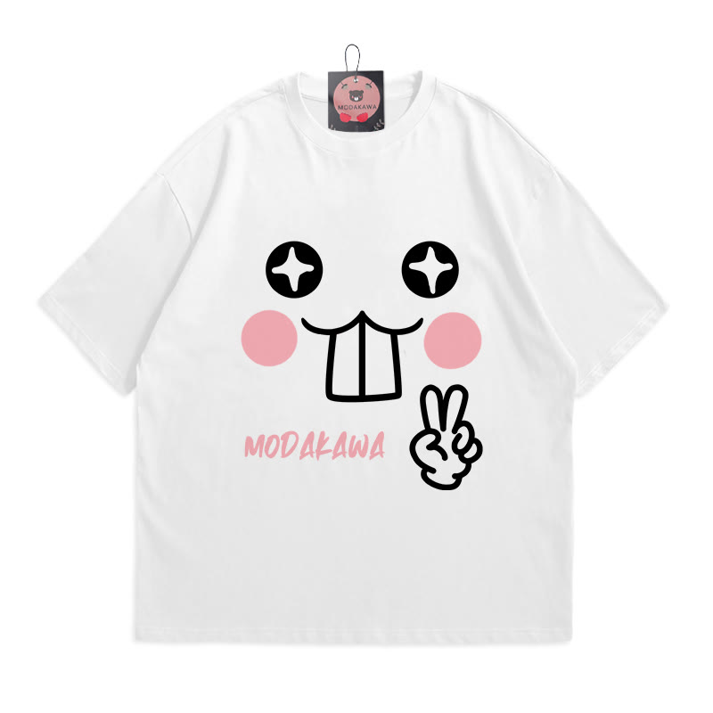 Niedliches MODAKAWA T-Shirt mit Buchstabenprint - White - 5XL - image 1