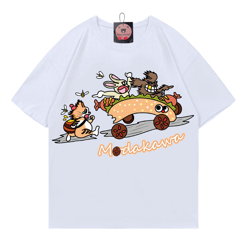 Food Race Letter Print MODAKAWA T-Shirt - White - 5XL - image 2