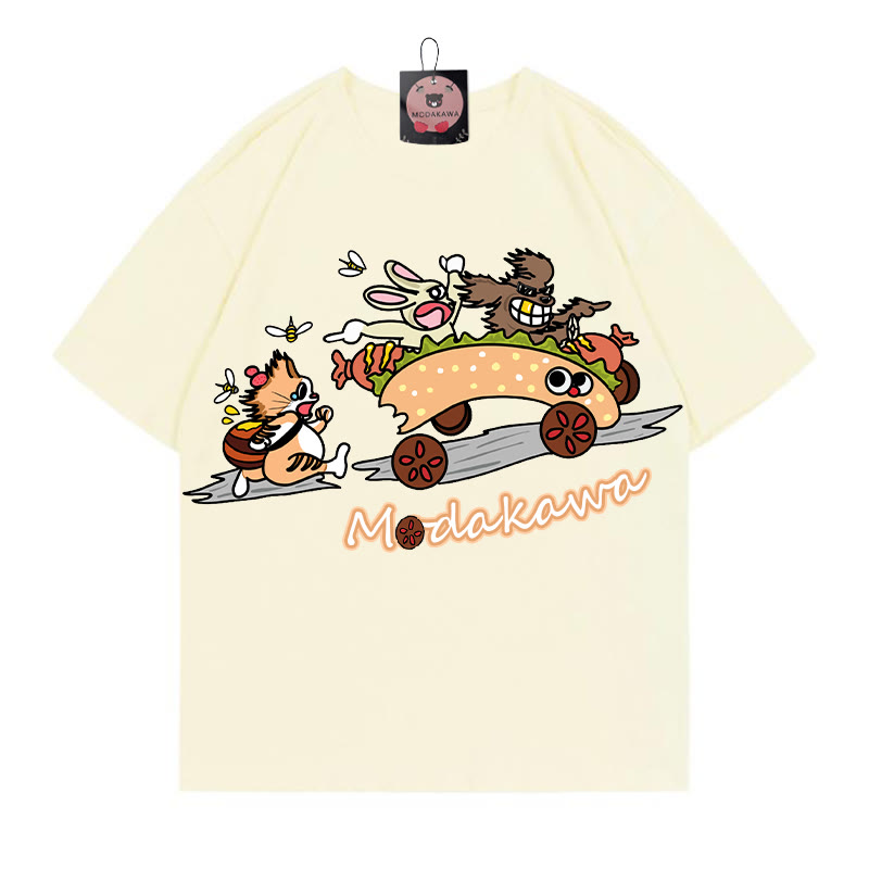 Food Race Letter Print MODAKAWA T-Shirt - Apricot - 5XL - image 1