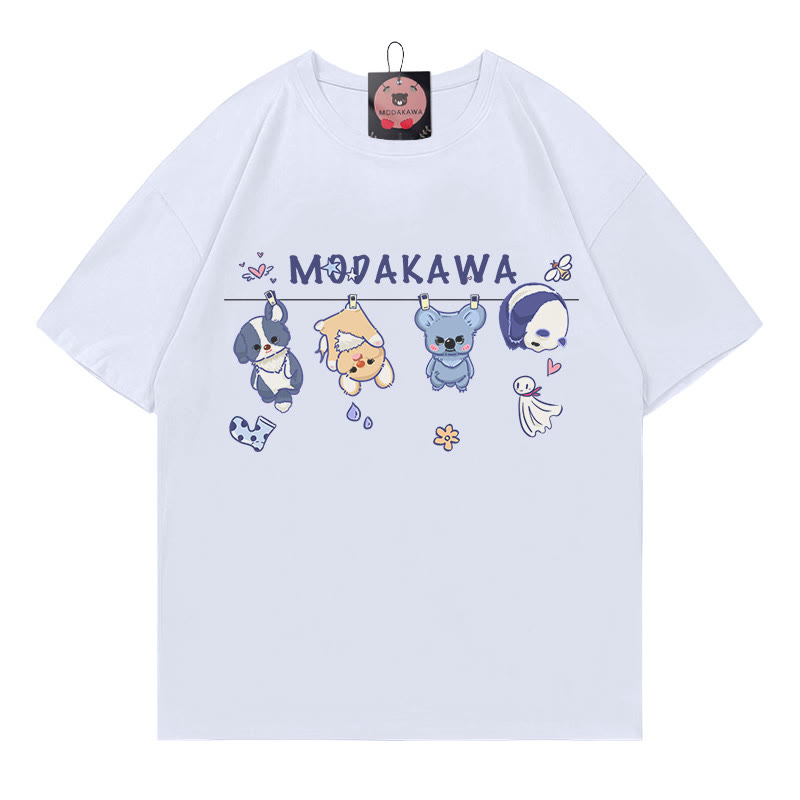 Modakawa T-Shirt mit Buchstabenprint und dem Aufdruck „Trocknende Puppen“ - White - 5XL - image 3