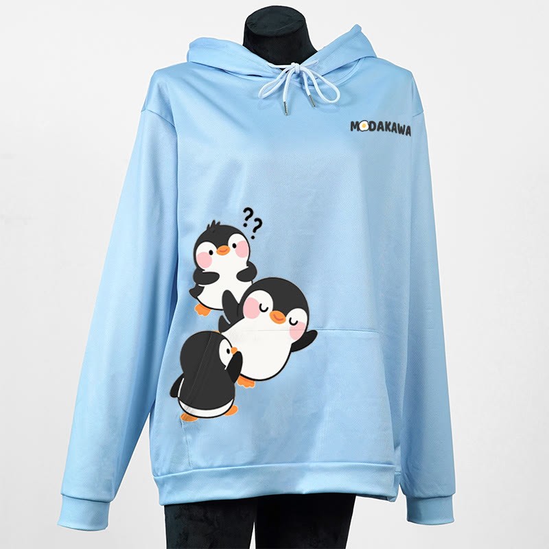 Modakawa-Hoodie mit Pinguin-Buchstabenprint - Blue - 5XL - image 3
