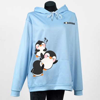 Modakawa-Hoodie mit Pinguin-Buchstabenprint - Blue - 5XL - image 3