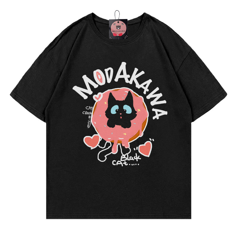 Donut Kitty Letter Print Modakawa T-Shirt - Black - 5XL - image 2
