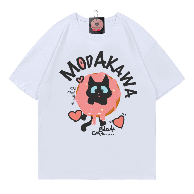 Donut Kitty Letter Print Modakawa T-Shirt - White - 5XL - image 1