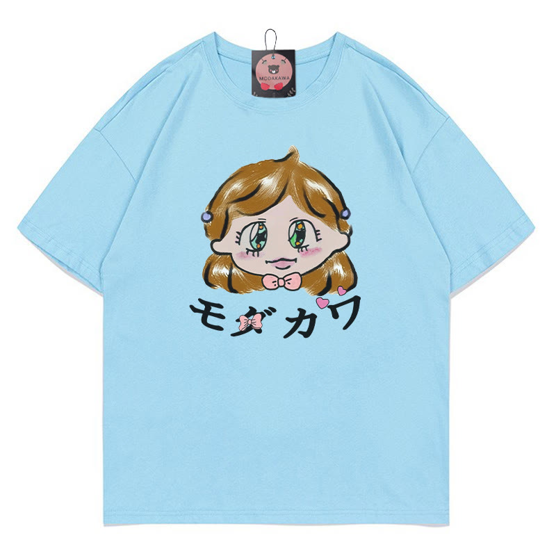 Modakawa T-Shirt mit skurrilem Mädchen-Buchstabenprint - Blue - 5XL - image 1