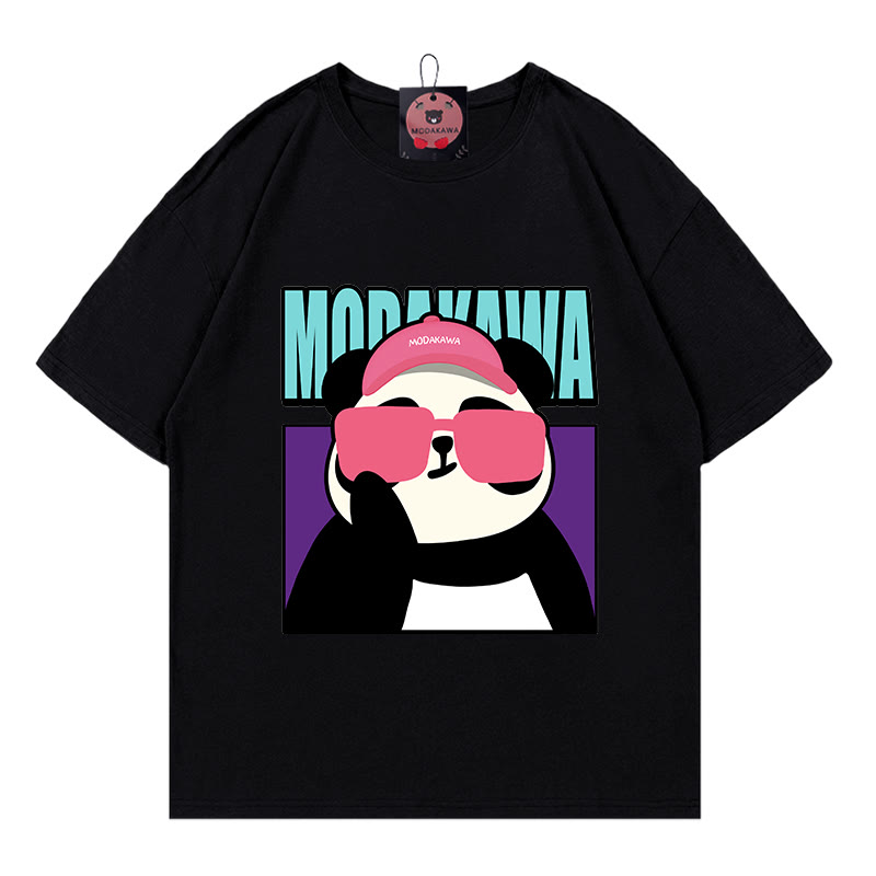 Modakawa T-Shirt mit coolem Panda-Buchstabenprint - Black - 5XL - image 2