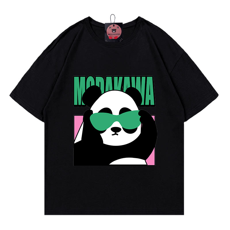 Modakawa T-Shirt mit coolem Panda-Buchstabenprint - Black - 5XL - image 2