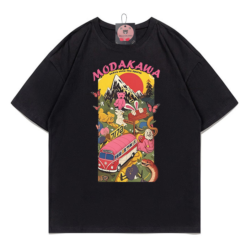 Modakawa T-Shirt mit Tiermotiven und Buchstabenprint - Black - 5XL - image 2