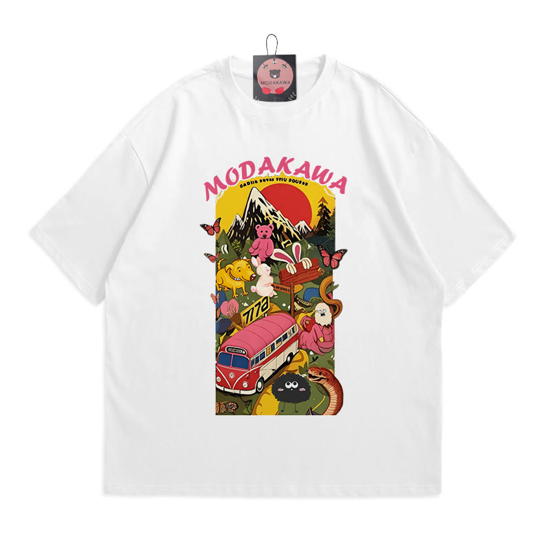 Modakawa T-Shirt mit Tiermotiven und Buchstabenprint - White - 5XL - image 1