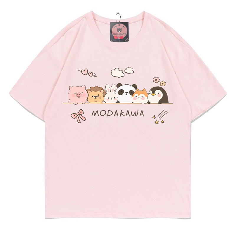 Modakawa T-Shirt mit Tiermotiven in einer Reihe - Pink - 5XL - image 3