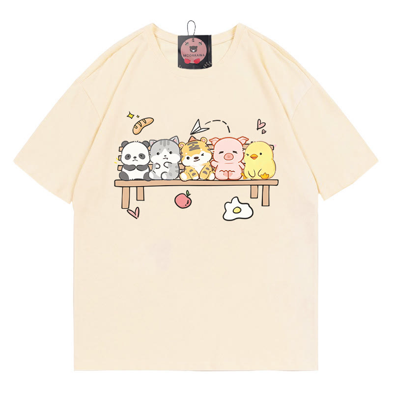 Modakawa T-Shirt mit Tiermotiv „In einer Reihe sitzend“ - Apricot - 5XL - image 1