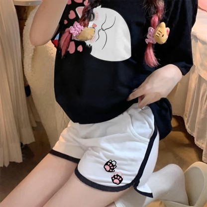 Modakawa Freizeitshorts mit niedlichem Katzenkrallen-Print - image 1