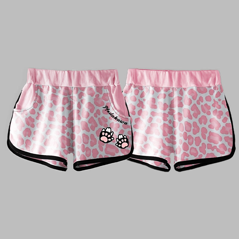 Modakawa Shorts mit Leopardenmuster, Pfotenabdruck und Buchstabenprint - image 1