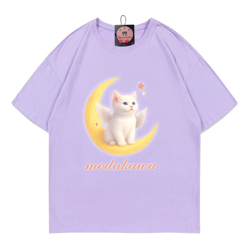 Modakawa T-Shirt mit Engel-Kitty-Mond-Buchstabenprint - Purple - 5XL - image 2