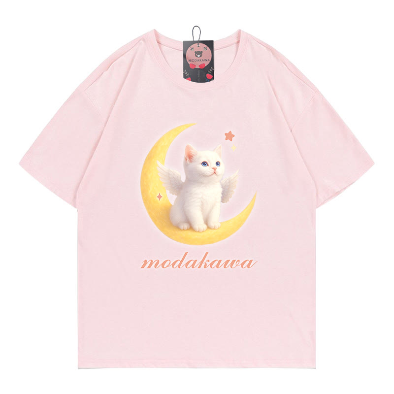 Modakawa T-Shirt mit Engel-Kitty-Mond-Buchstabenprint - Pink - 5XL - image 1