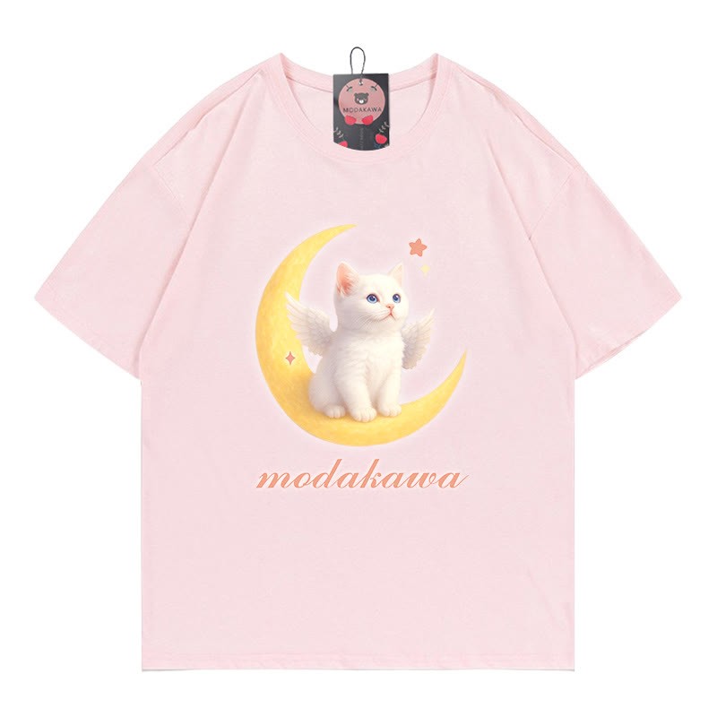 Modakawa T-Shirt mit Engel-Kitty-Mond-Buchstabenprint - Pink - 5XL - image 1