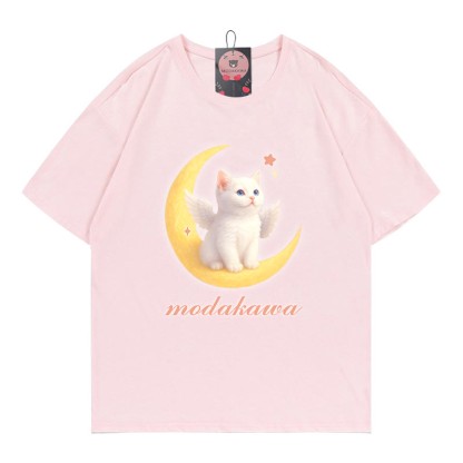 Modakawa T-Shirt mit Engel-Kitty-Mond-Buchstabenprint - Pink - 5XL - image 1
