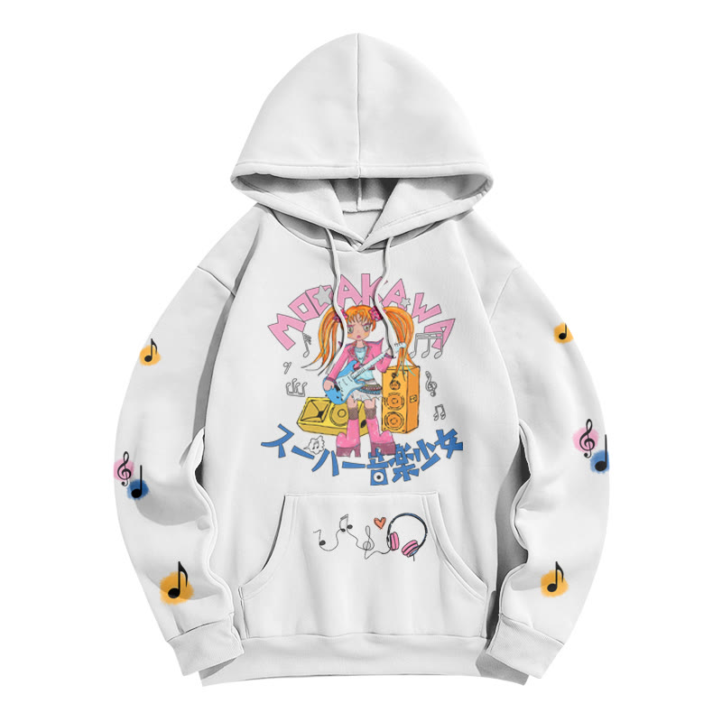 Quirky Music Girl Letter Print Modakawa Loose Hoodie - White - 5XL - image 5