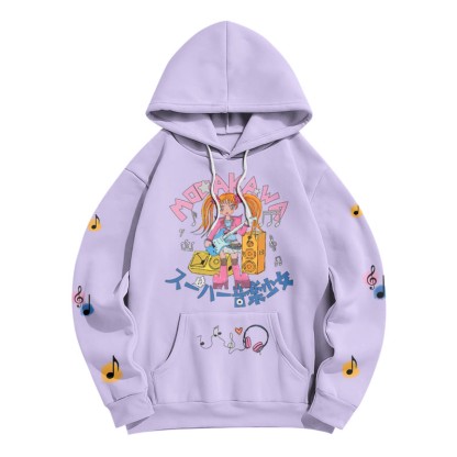 Quirky Music Girl Letter Print Modakawa Loose Hoodie - Purple - 5XL - image 2