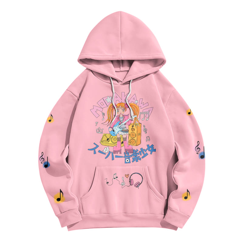 Quirky Music Girl Letter Print Modakawa Loose Hoodie - Pink - 5XL - image 1