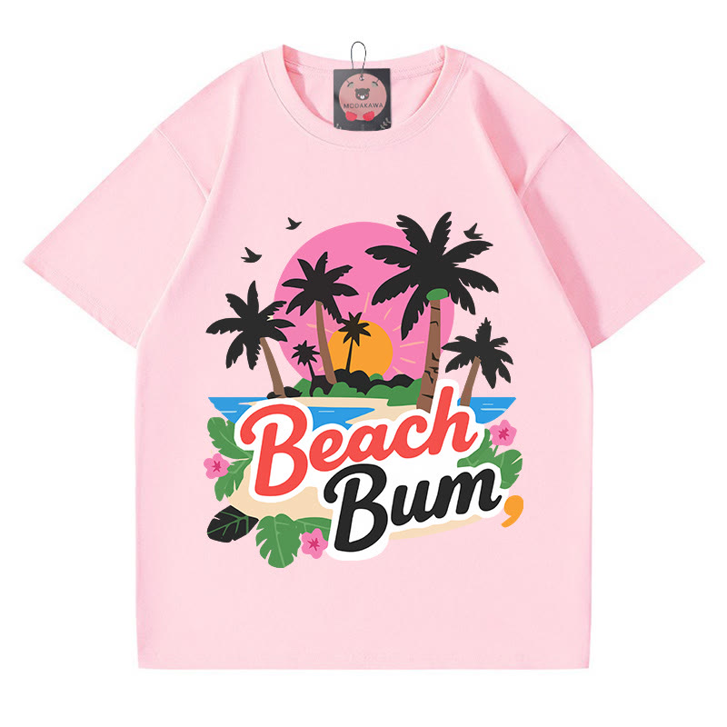 BEACH BUM Tree Sun Print Modakawa T-Shirt - Pink - 5XL - image 2