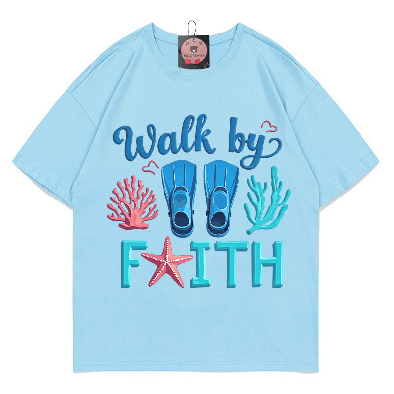 WALK BY FAITH Korallenmuster Modakawa T-Shirt - Blue - 5XL - image 1