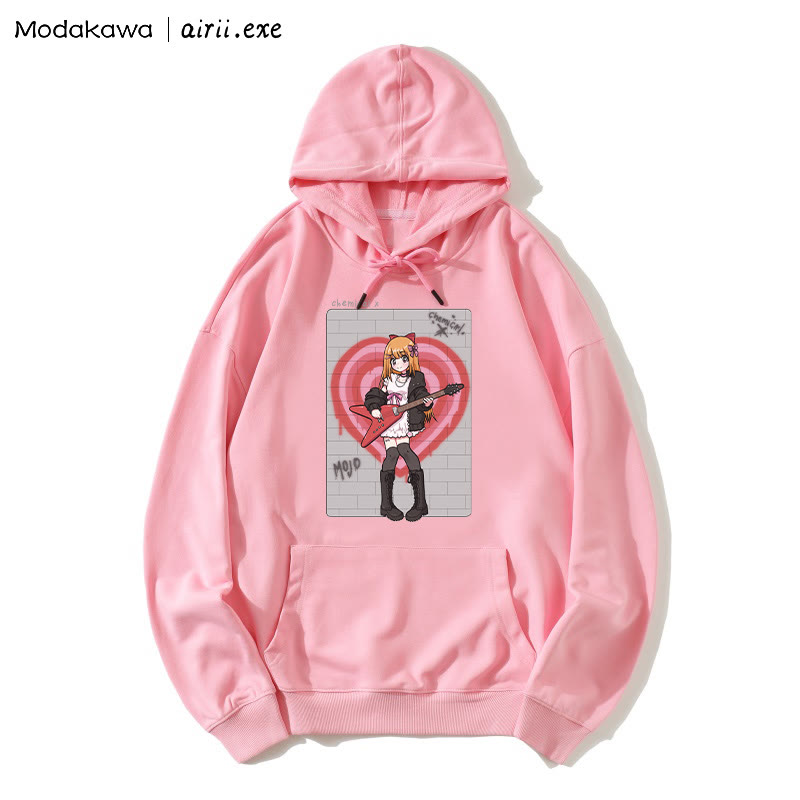MODAKAWA X airii.exe CHEMICAL Gitarrenmädchen-Buchstabendruck Modakawa Lockerer Hoodie - Pink - 5XL - image 3