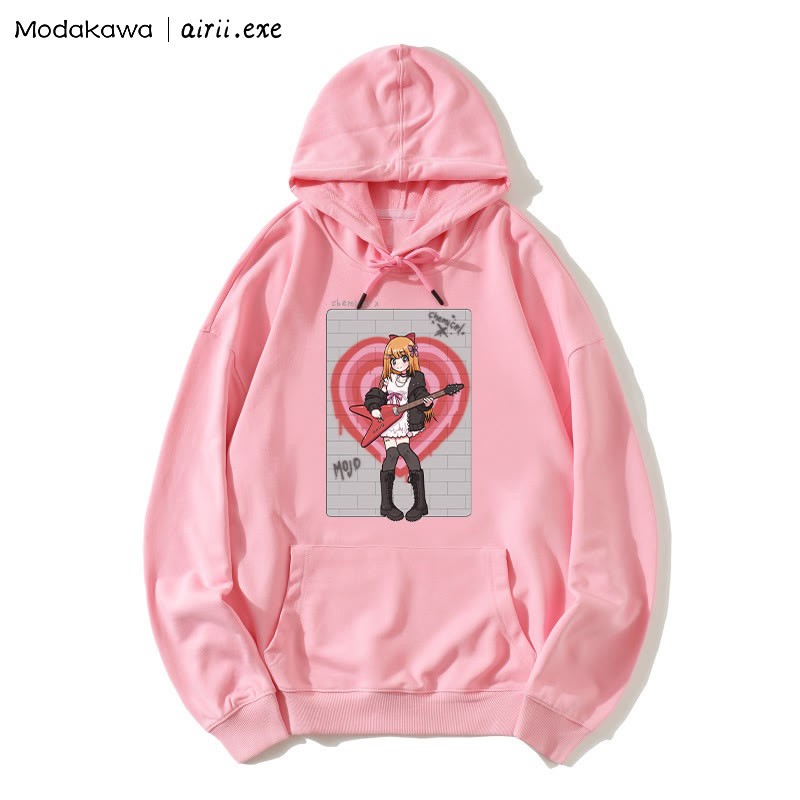 MODAKAWA X airii.exe CHEMICAL Gitarrenmädchen-Buchstabendruck Modakawa Lockerer Hoodie - Pink - 5XL - image 3