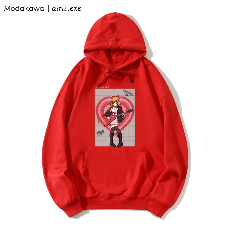 MODAKAWA X airii.exe CHEMICAL Gitarrenmädchen-Buchstabendruck Modakawa Lockerer Hoodie - Red - 5XL - image 1
