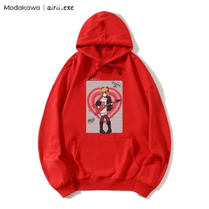 MODAKAWA X airii.exe CHEMICAL Gitarrenmädchen-Buchstabendruck Modakawa Lockerer Hoodie - Red - 5XL - image 1