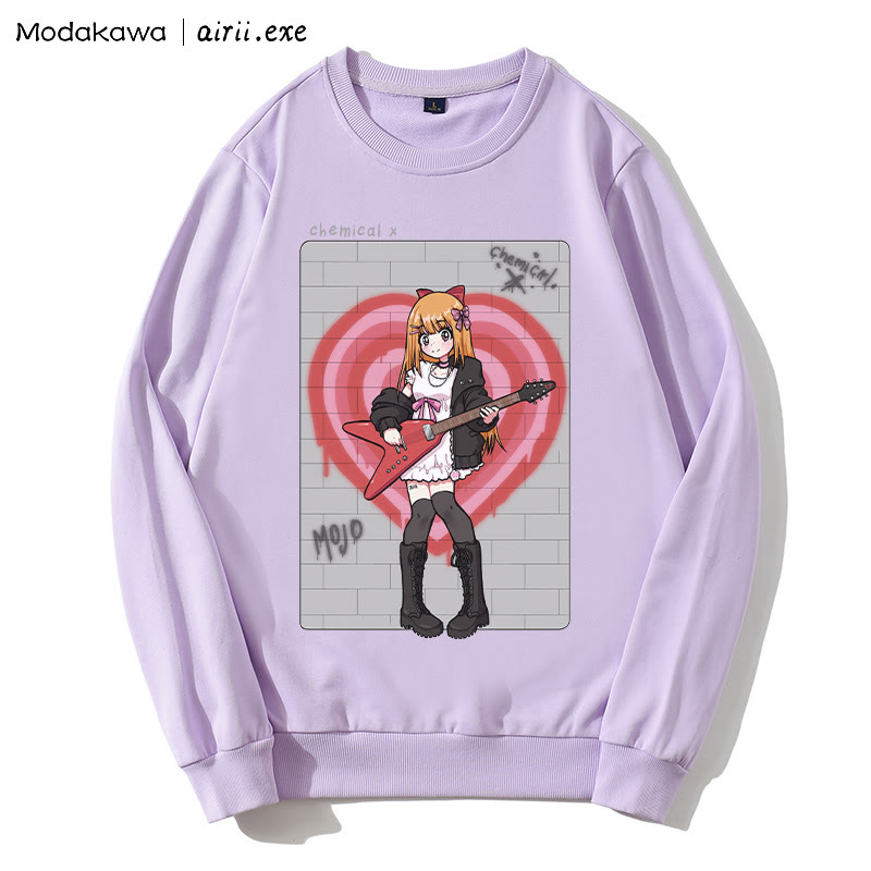 MODAKAWA X airii.exe CHEMICAL Sweatshirt mit Rundhalsausschnitt und Buchstabendruck „Gitarrenmädchen“ - Purple - 5XL - image 1