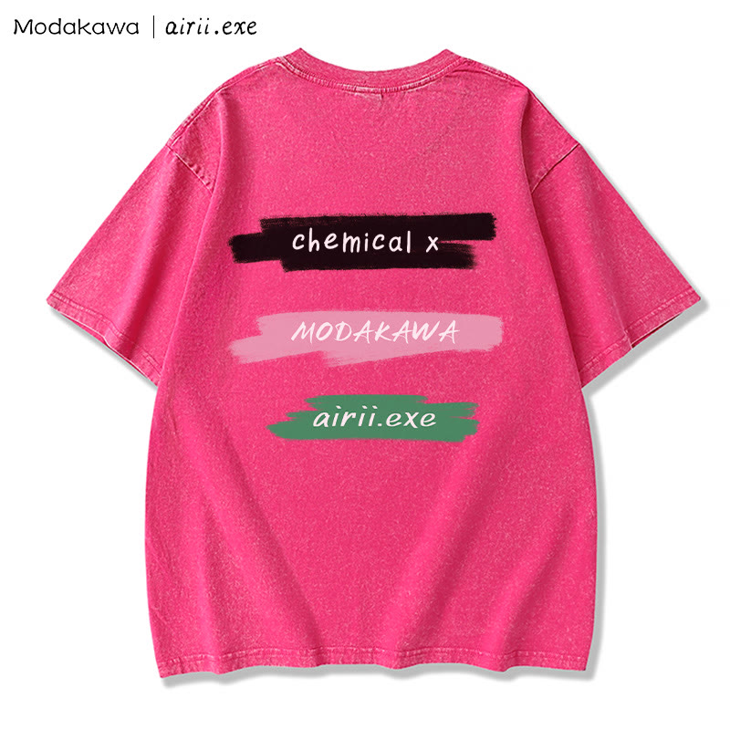 MODAKAWA X airii.exe CHEMICAL Gitarrenmädchen-Buchstabendruck, Vintage-gewaschenes Modakawa-T-Shirt aus 100 % Baumwolle - image 2