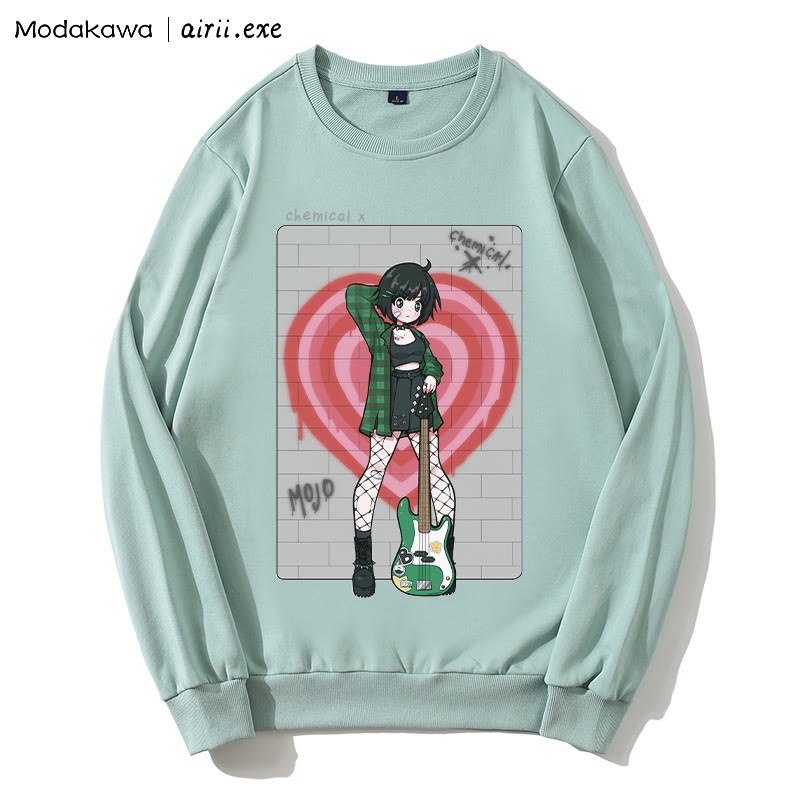 MODAKAWA X airii.exe CHEMICAL Sweatshirt mit Rundhalsausschnitt und Buchstabendruck „Gitarrenmädchen“ - Green - 5XL - image 1
