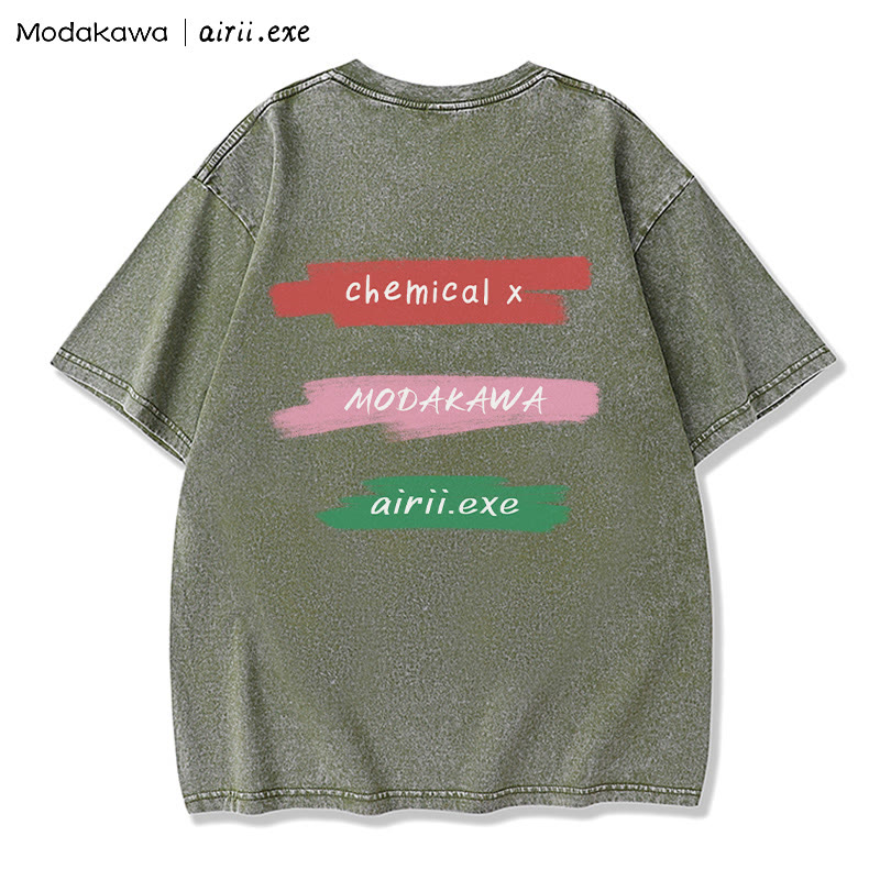 MODAKAWA X airii.exe CHEMICAL Gitarrenmädchen-Buchstabendruck, Vintage-gewaschenes Modakawa-T-Shirt aus 100 % Baumwolle - image 2