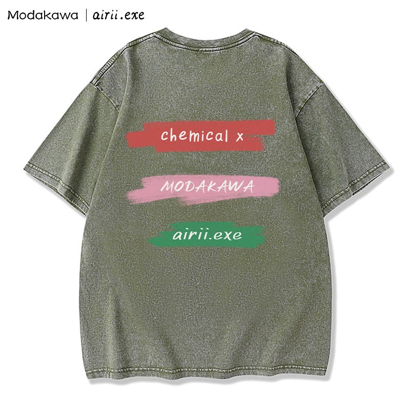 MODAKAWA X airii.exe CHEMICAL Gitarrenmädchen-Buchstabendruck, Vintage-gewaschenes Modakawa-T-Shirt aus 100 % Baumwolle - image 2