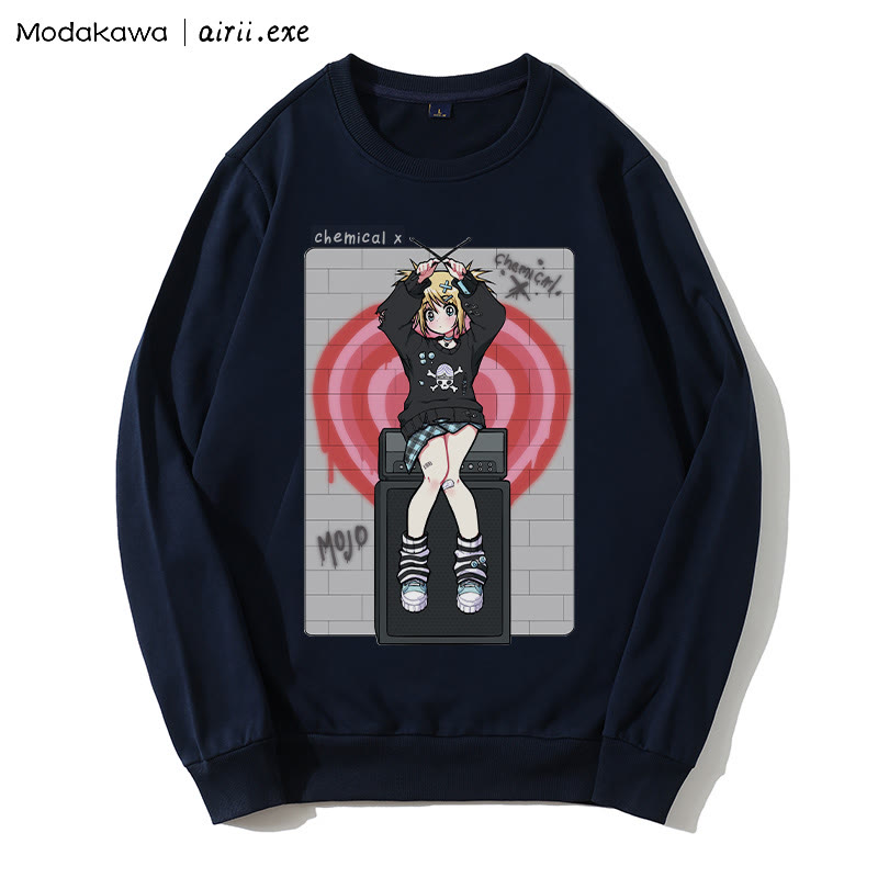 MODAKAWA X airii.exe CHEMICAL Sweatshirt mit Rundhalsausschnitt und Buchstabendruck für Mädchen - Purplish Blue - 5XL - image 1
