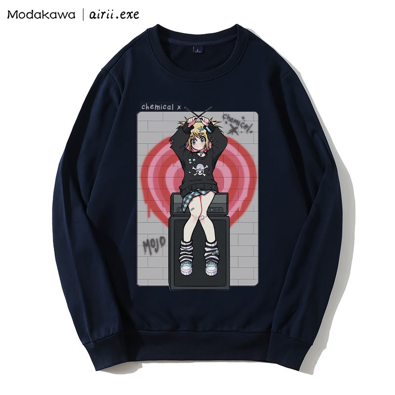 MODAKAWA X airii.exe CHEMICAL Sweatshirt mit Rundhalsausschnitt und Buchstabendruck für Mädchen - Purplish Blue - 5XL - image 1