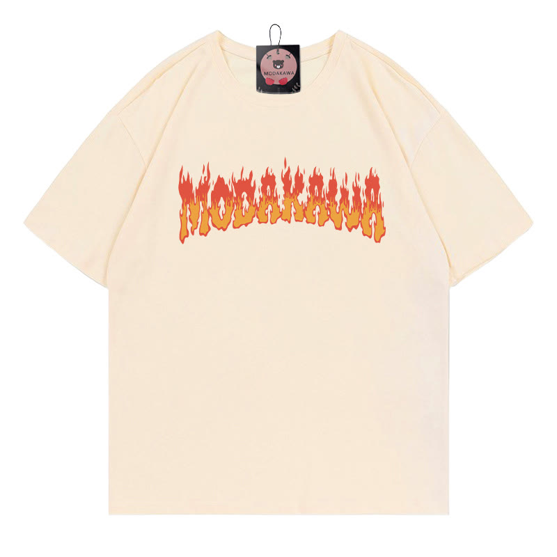 Modakawa T-Shirt mit Flammenbuchstaben-Print - Apricot - 5XL - image 3