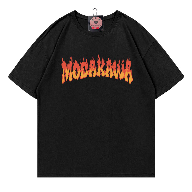 Modakawa T-Shirt mit Flammenbuchstaben-Print - Black - 5XL - image 2