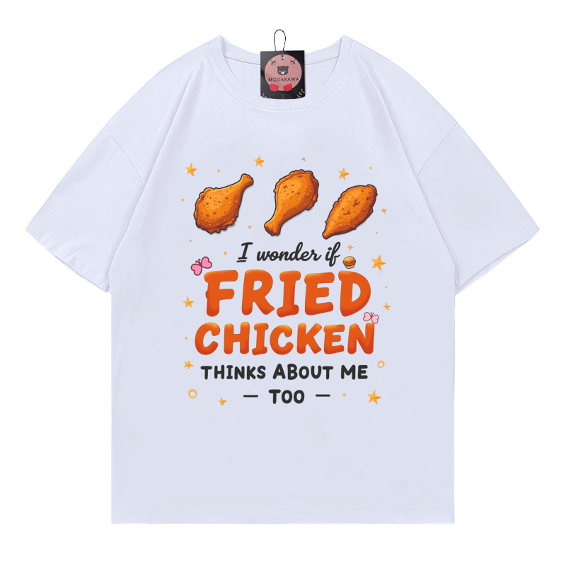 Ich frage mich, ob gebratenes Hähnchen auch an mich denkt – Modakawa T-Shirt mit Hähnchenschenkel-Print - White - 5XL - image 2