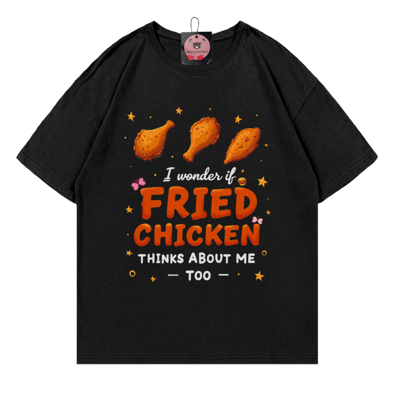 Ich frage mich, ob gebratenes Hähnchen auch an mich denkt – Modakawa T-Shirt mit Hähnchenschenkel-Print - Black - 5XL - image 1