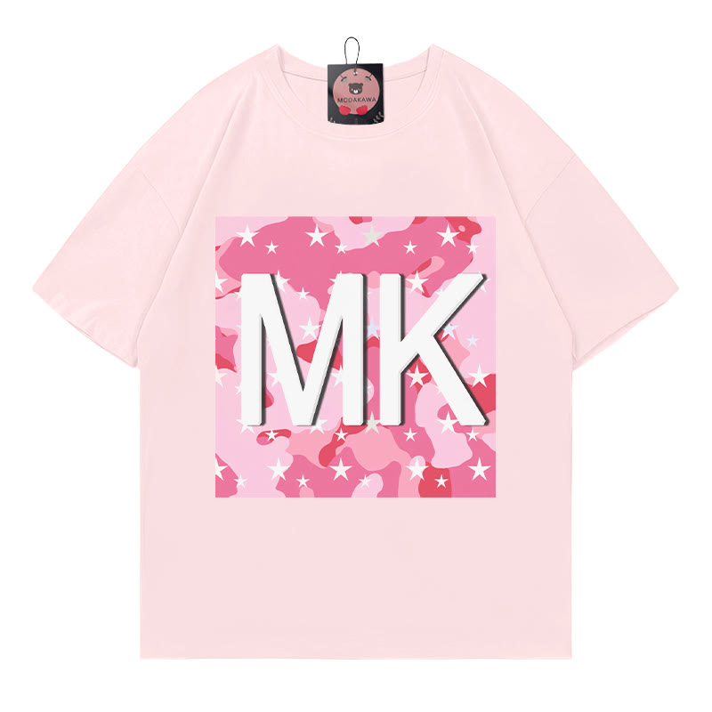 Modakawa T-Shirt mit Camouflage-Stern- und Buchstabenprint - Pink - 5XL - image 1