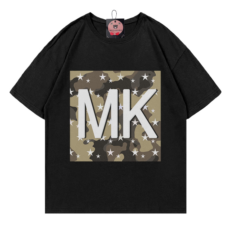 Modakawa T-Shirt mit Camouflage-Stern- und Buchstabenprint - Black - 5XL - image 2